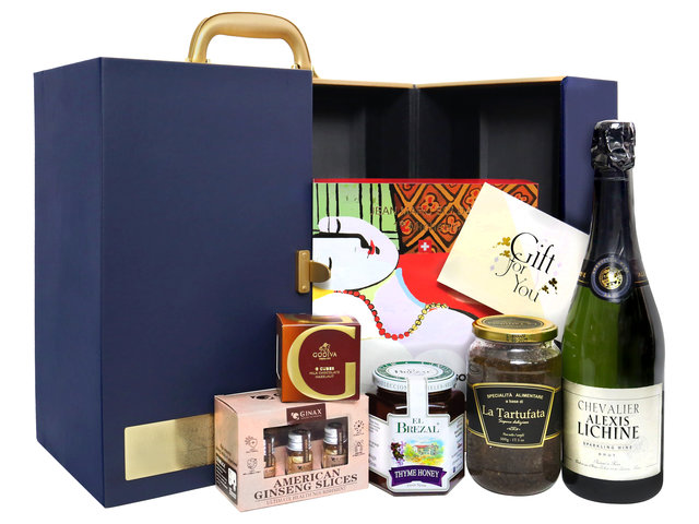 Wine n Food Hamper - Premium Fine Wine And Food Gift Leather Box with Handle FH32 - 0ML0818B3 Photo